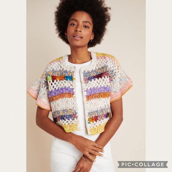 :Price Firm: Anthropologie Mia Hand-Knit Cropped Cardigan - Picture 6 of 9
